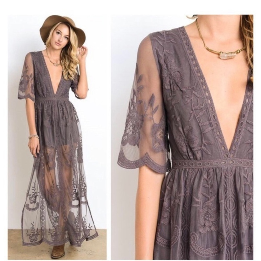 Lace Overlay Maxi Romper Dress